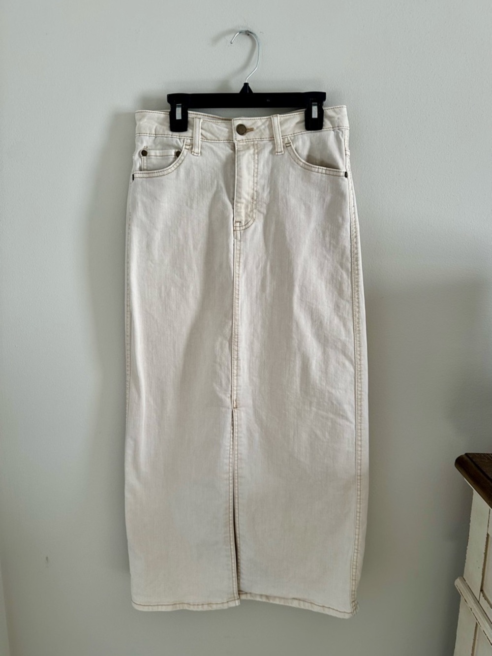 Oat New York Neutral Cream Denim Maxi Skirt